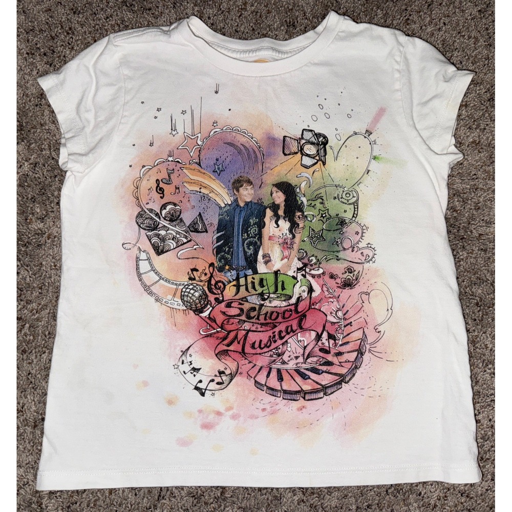 Disney High School Musical Girls Tween Fit Shirt Medium Zac Efron Pink White Y2K